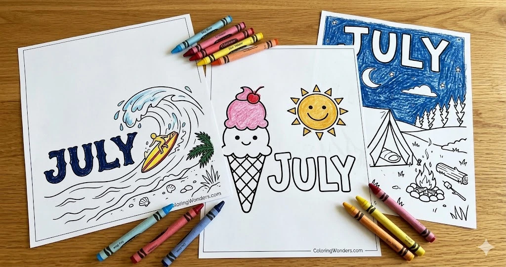 July coloring pages - Fun activities for kids during the summer